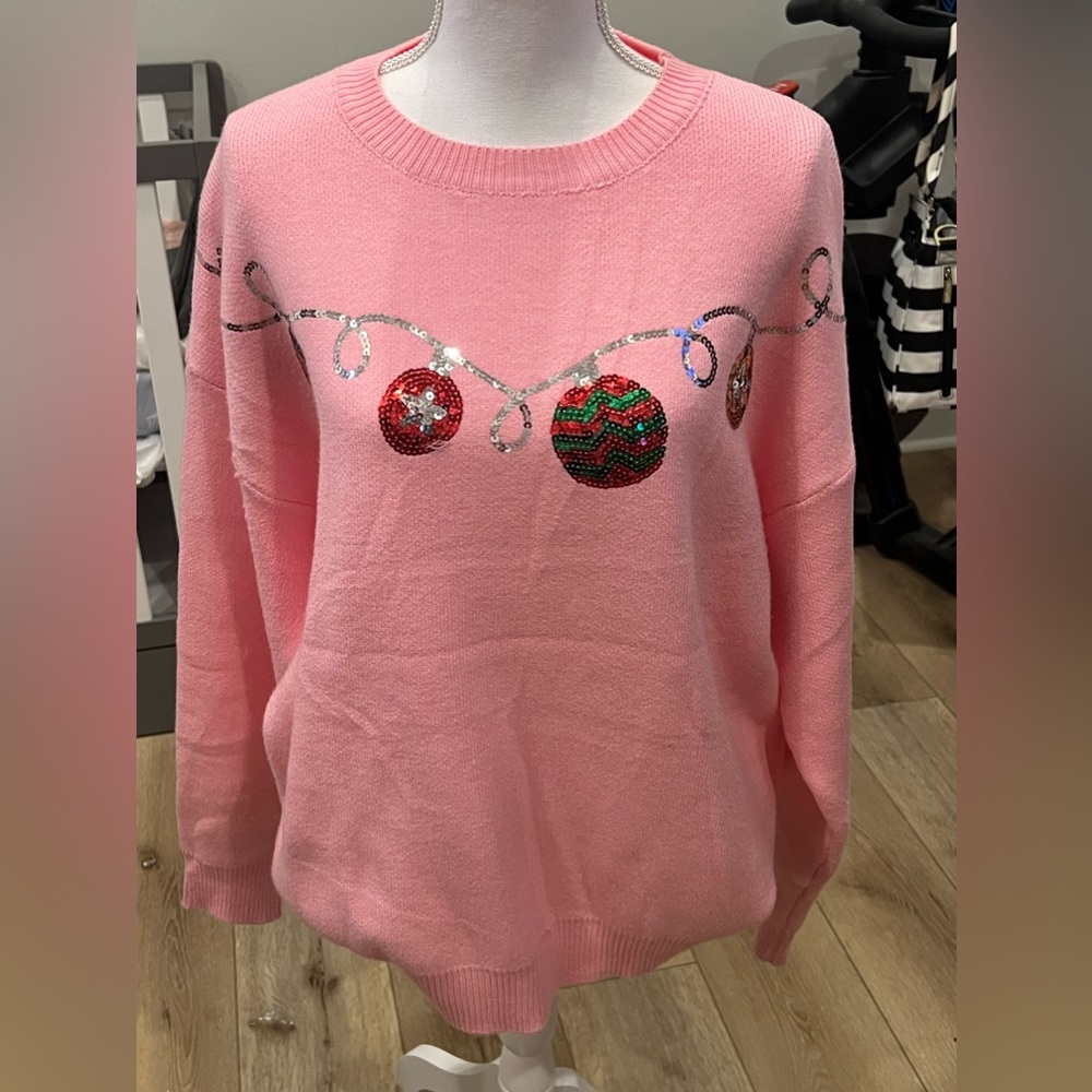 Pink Christmas ornament sweater Size L